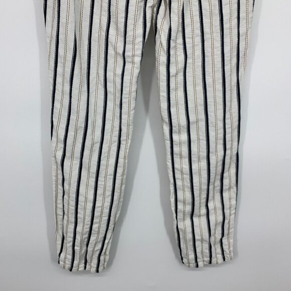 Ann Taylor LOFT Pants Linen Blend White Blue Stripe Skinny - Picture 7 of 8